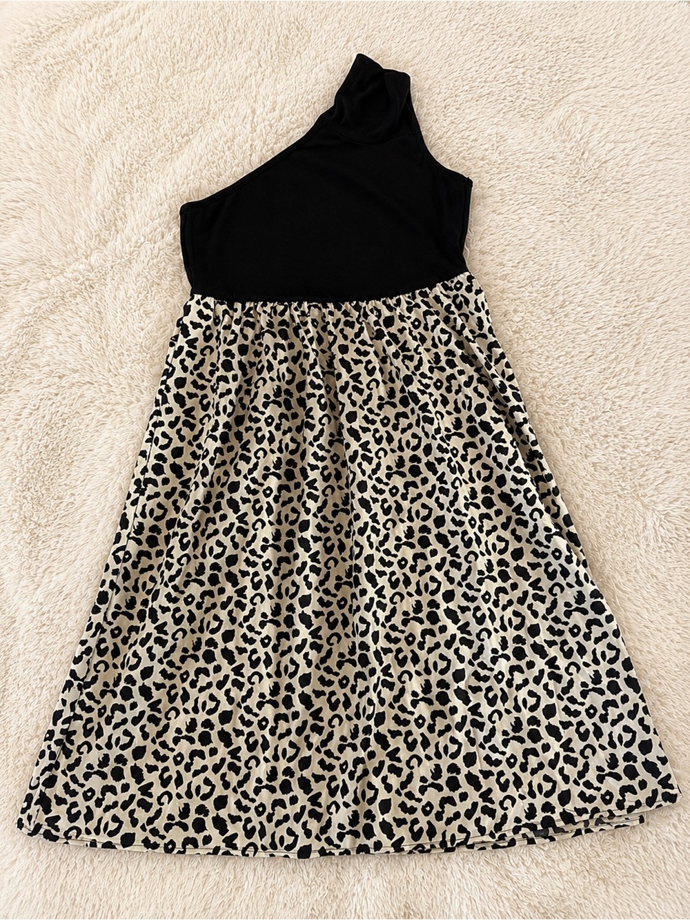 SHEIN Curve Black One-Shoulder Top with Beige & Black Leopard Skirt Dress